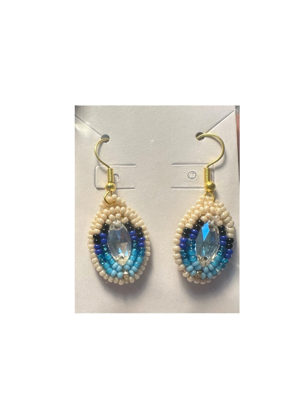 Handmade Blue Bead Teardrop Earrings - Ivory and Aqua